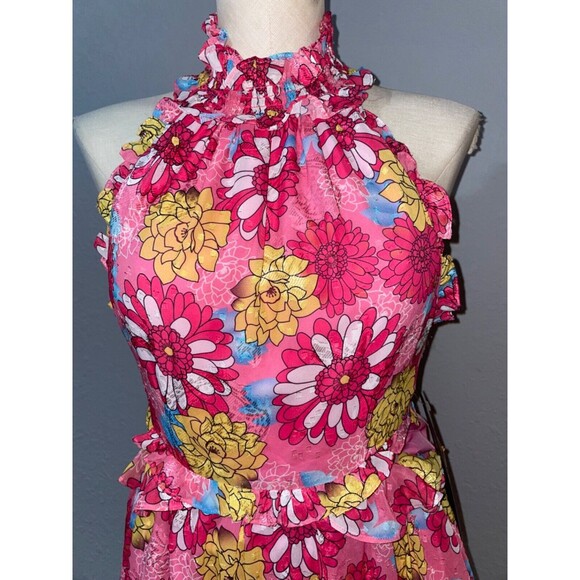 ELLIATT Women’s Themes Dress size S NWT Ruffle Floral Mini Halter Neck Tie Back - Picture 5 of 12